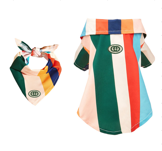 Rainbow Stripe Button Down Shirt & Bandana for Dog or Cat