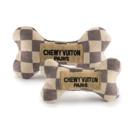 Checker Chewy Vuiton Bone Toy - Designer Dog Clothes