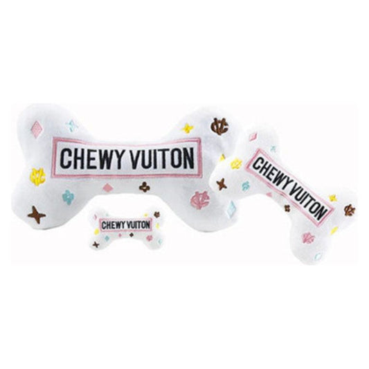 Chewy Vuiton White Dog Bone Toy - Designer Dog Clothes