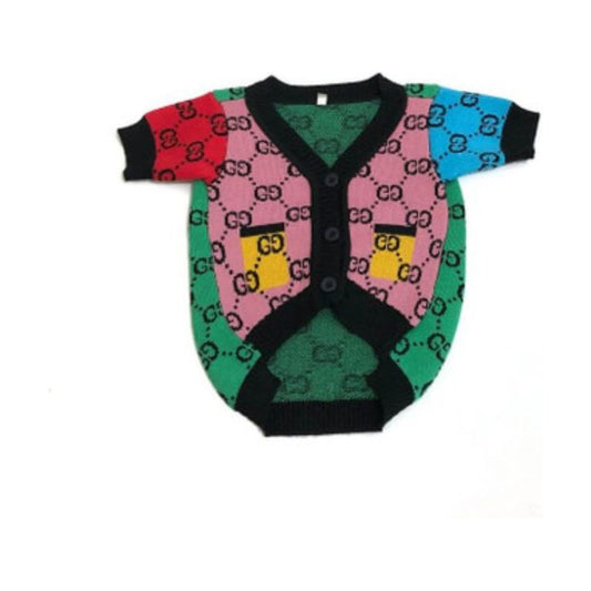 Poochie Gucci Pucci Logo Colorblock Dog Sweater - Designer Dog Clothes