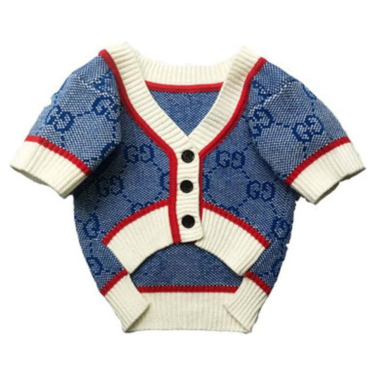 Poochie Gucci Pucci Logo Double G Dog Sweater Multi - Designer Dog Clothes