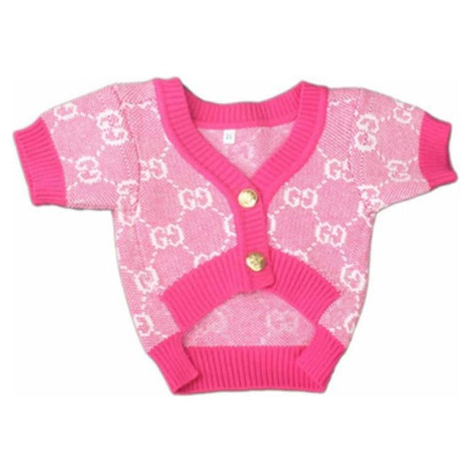 Poochie Gucci Pucci Logo Double G Dog Sweater Pink - Designer Dog Clothes