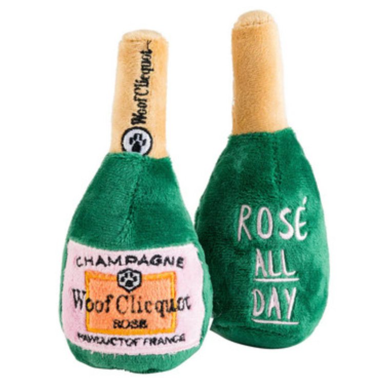 Woof Clicquot Rose Champagne Bottle Dog Toy - Designer Dog Clothes